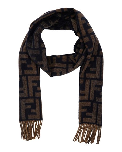 Fendi Black Scarf With Fringed Hem And All-Over Ff Logo for men