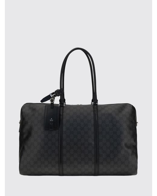 Gucci Black Gg Monogram Canvas Travel Bag With Leather Handles