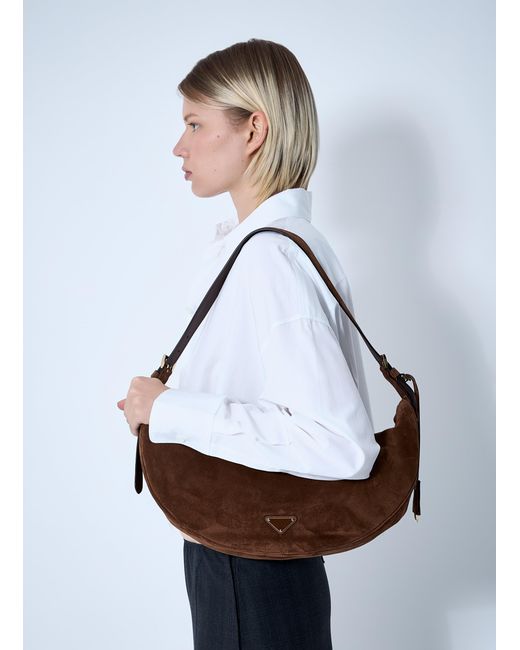 Prada White Small Suede Shoulder Bag