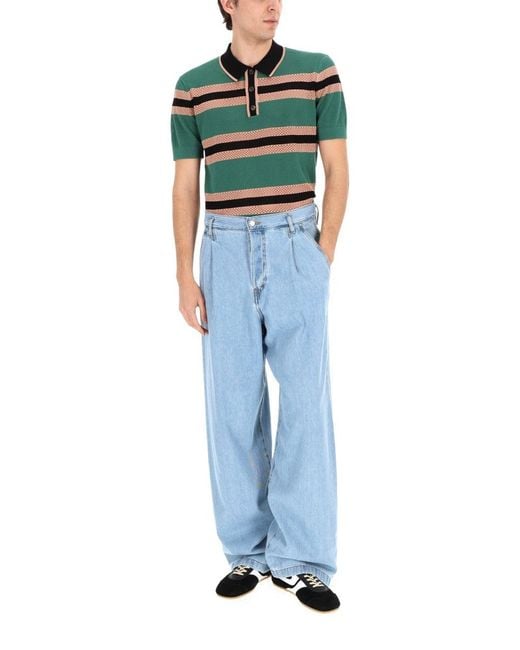 Dries Van Noten Green Mesh Polo Shirt for men