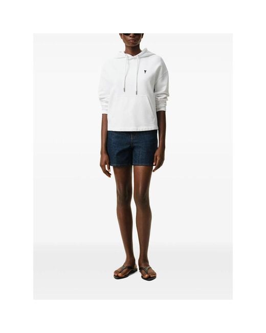 AMI White Drawstring Hoodie With Logo