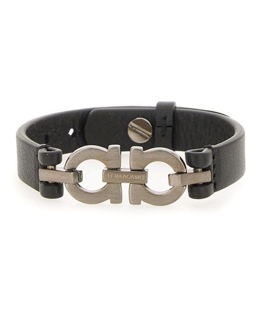 Ferragamo Black Bracelet With Double "Hooks" for men