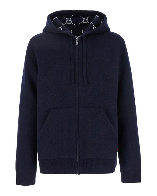 Gucci Blue Reversible Jacket With Hood And Zipper for men