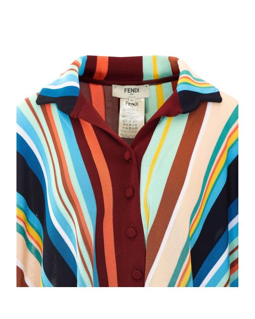 Fendi Blue Stripes Poncho With Patch