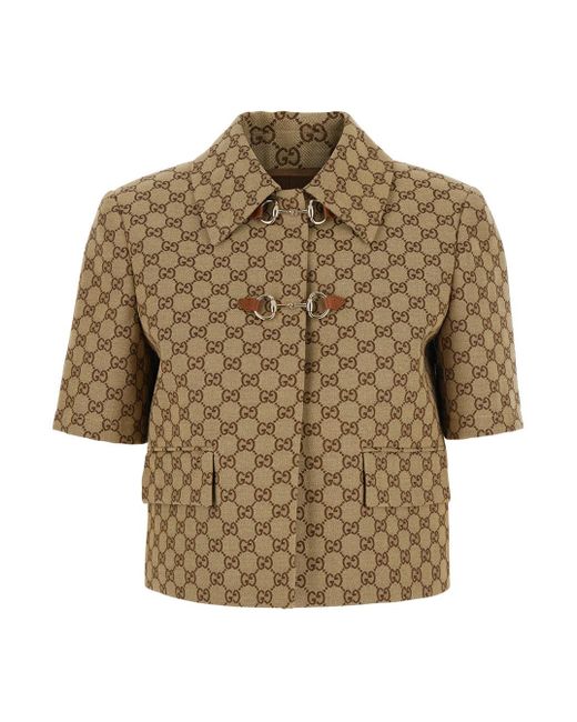 Gucci Brown Jacket With Spread Classic Collar And Horsebit On The Front for men