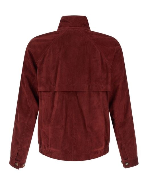 Brunello Cucinelli Red Lamb Leather Jacket Clothing for men
