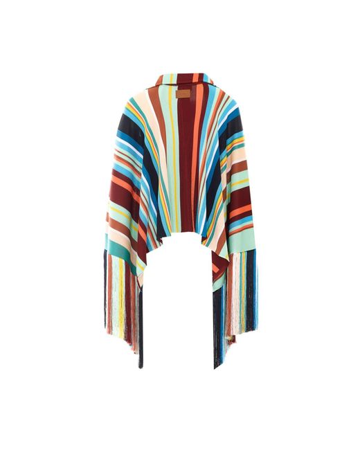 Fendi Blue Stripes Poncho With Patch
