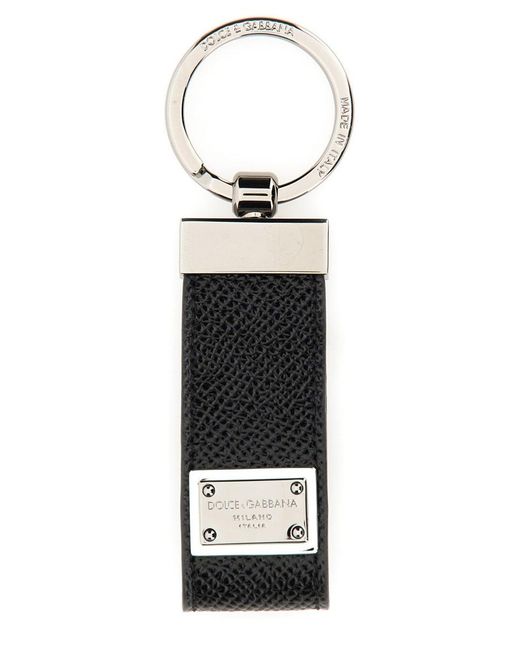 Dolce & Gabbana White Keychain With Logoed Label for men