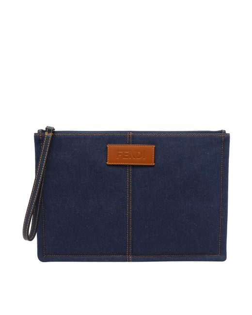 Fendi Blue Medium Flat Pouch for men