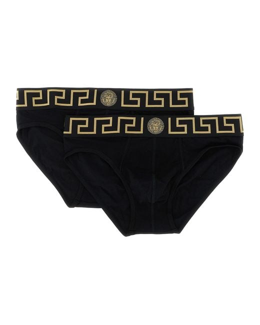 Versace Black 2-Pack Briefs With 'Greca' Pattern for men