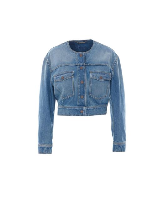 Chloé Blue Collarless Cropped Jacket
