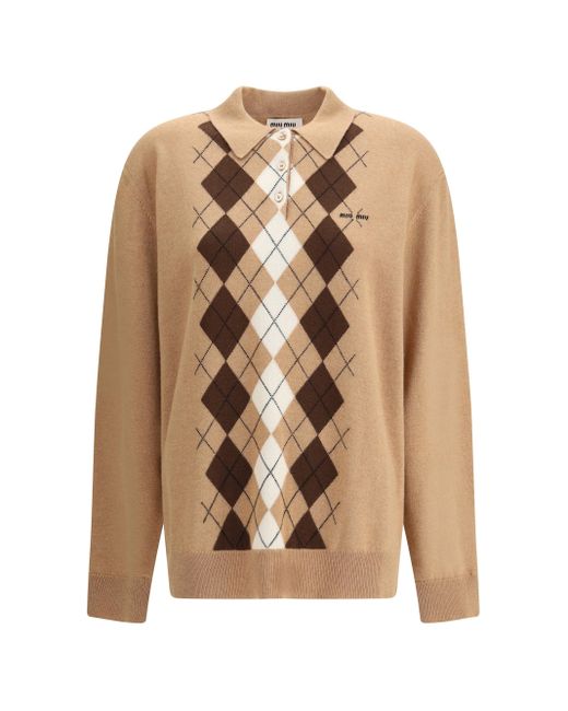 Miu Miu Multicolor Diamond Pattern Polo Sweater