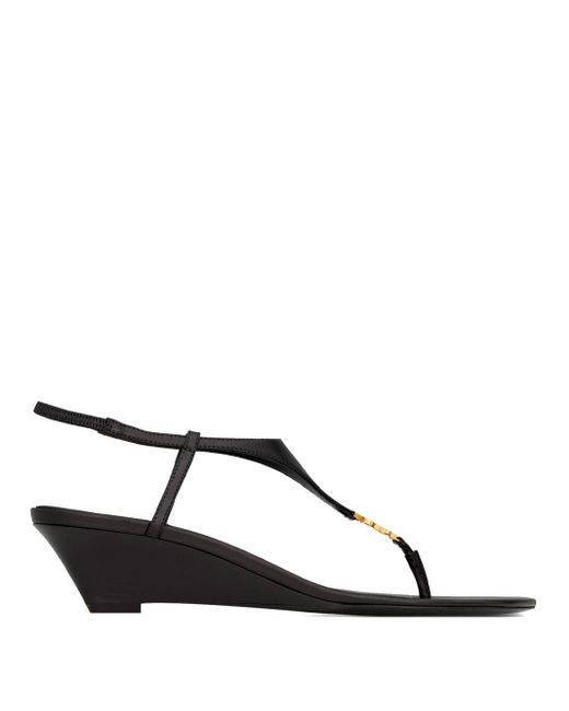 Saint Laurent Brown Paris Cassandra Smooth Leather Wedge Sandals