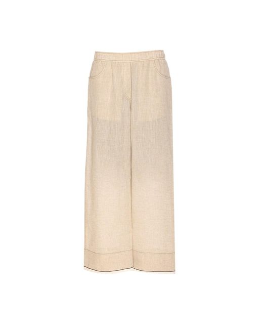 パンツ BRUNELLO CUCINELLI Baggy Crop linen trousers with shiny cuff Brunello Cucinelli Baggy Crop Linen Pants With Shiny Cuffs