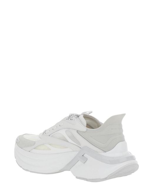Fendi White 'F-Light' Low Top Sneakers With Ff Motif On The Side And Chunky Sole