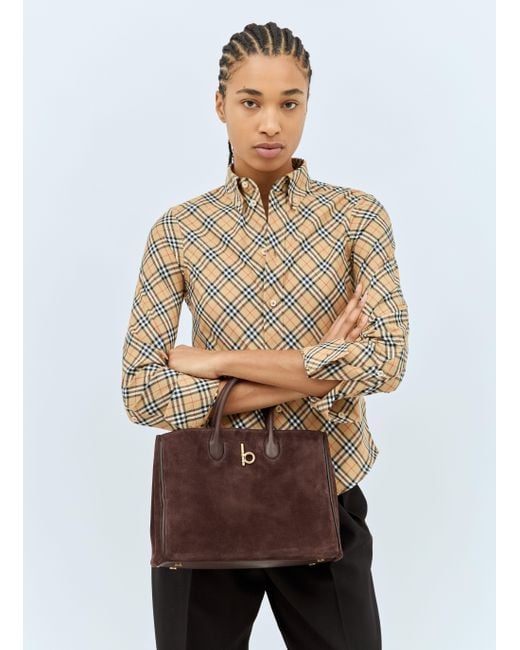 【関税込み】Burberry Brown Suede Small Rocking Horse Han Small Rocking Horse Tote​ in Dark brown - Women | Burberry