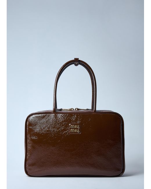 Miu Miu Brown Beau Naplak Patent Shoulder Bag