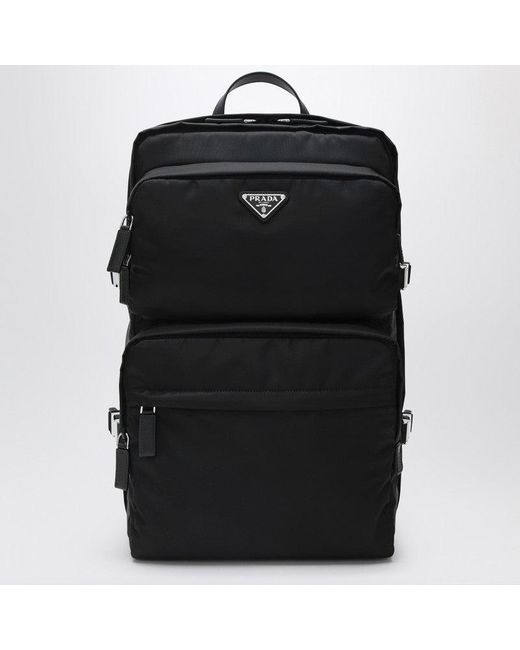 Prada Black Re-Nylon And Saffiano Backpack for men
