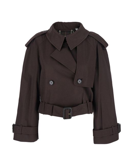 Burberry Black Double-Breasted Cropped Trench Coat With Waist Belt