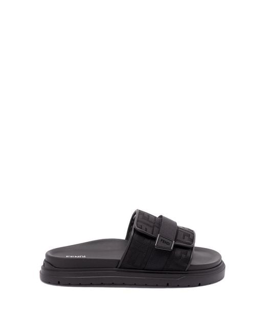 Fendi Black 'Ff' Slides for men