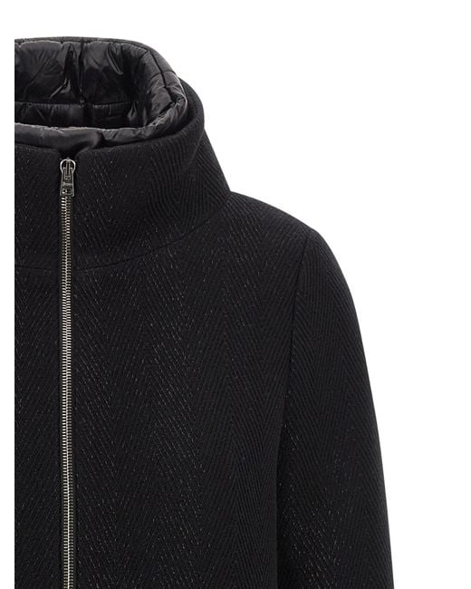 Herno Black Lamé Thread And Wool Coat Coats And Trench Coats