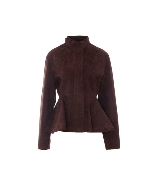 Alaïa Brown Peplum Suede Jacket