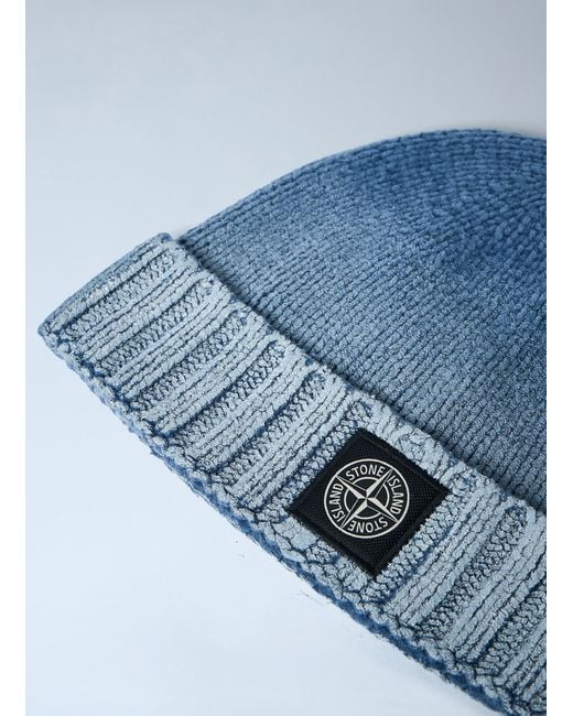 Stone Island Blue Logo Patch Beanie for men