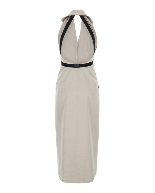 Max Mara White Dress With Notched Revers And Open Back