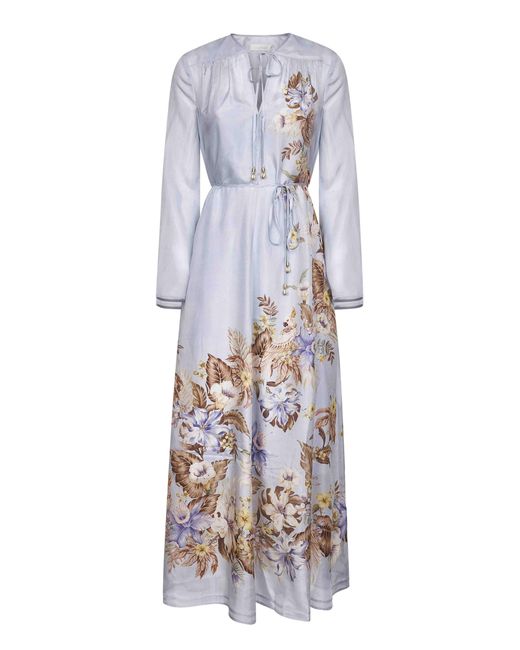 Zimmermann White Powder Multi Floral Silk Habotai Coco Maxi Dress