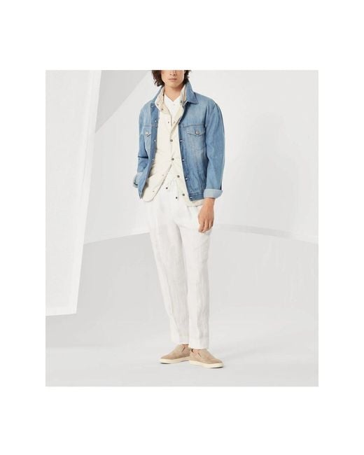 Brunello Cucinelli Blue Button Up Denim Jacket for men
