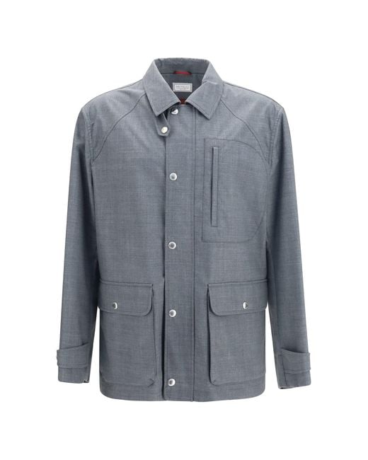 Brunello Cucinelli Blue Virgin Wool Jacket With Pockets for men