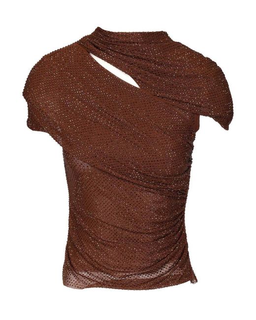 Self-Portrait Brown Rhinestone Knit Top