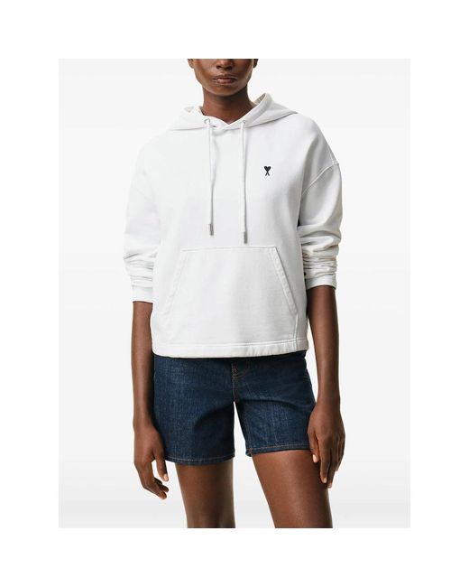 AMI White Drawstring Hoodie With Logo