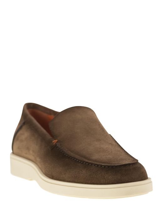 Santoni Brown Suede Moccasin for men