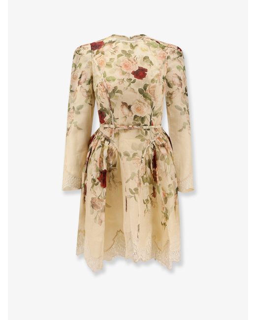 Zimmermann Natural Hypnotic Lace Trim Silk And Cotton Mini Dress
