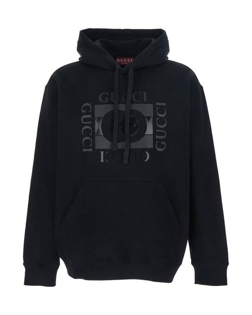 Gucci Blue Sweatshirt With Hood With Drawstring And Front Logo for men
