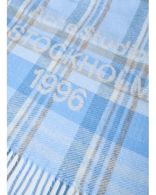 Acne Blue Plaid Wool Scarf