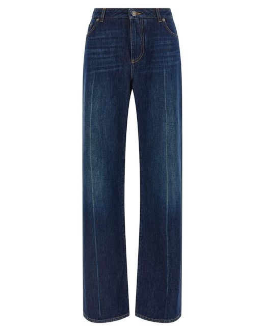 Dolce & Gabbana Women's Blue Stretched Pleated Trompe L'Oeil Jeans