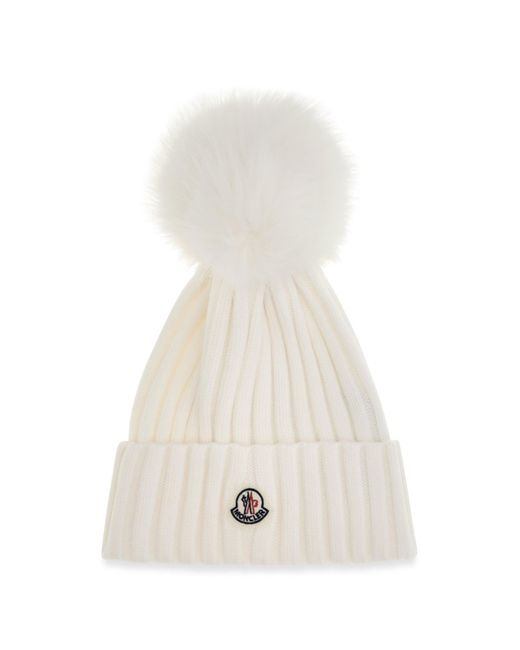 Moncler White Wool Hat With Pon Pon