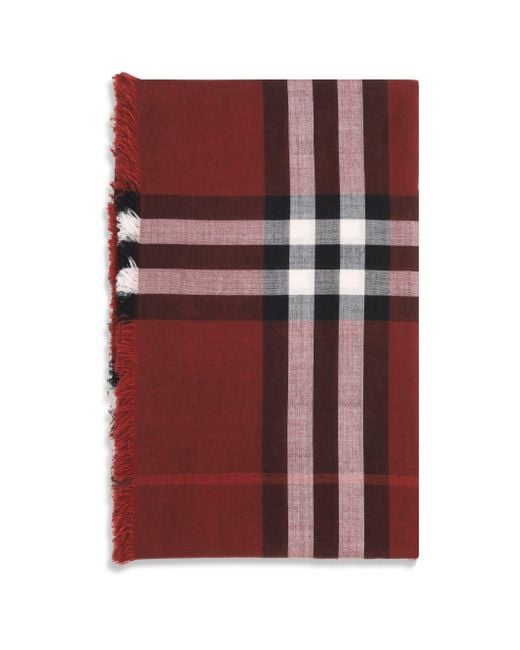 Burberry Red Reversible Check Wool And Silk Scarf for men