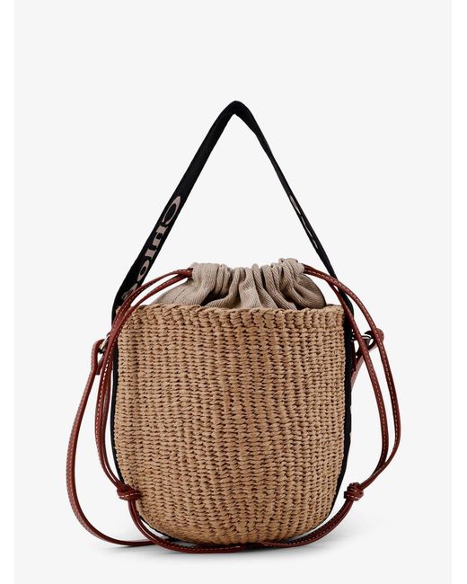 Chloé Brown Woody Raffia Bucket Bag