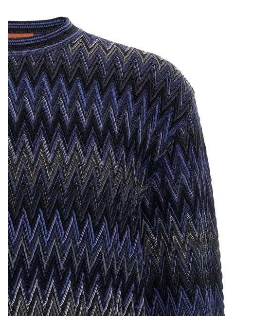 Missoni Blue Zigzag Pattern Wool Sweater With Crew Neck for men