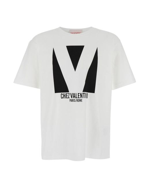 Valentino Gray 'Chez' Crewneck T-Shirt With Maxi Logo Print On The Front for men