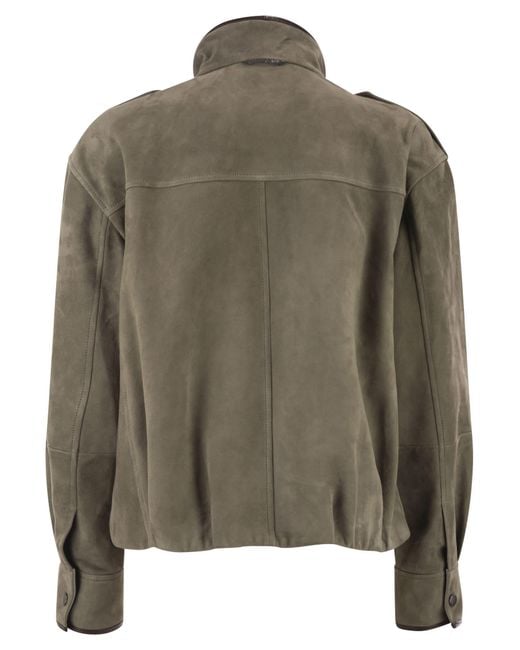 Brunello Cucinelli Green Suede Utility Jacket With Patch Pockets