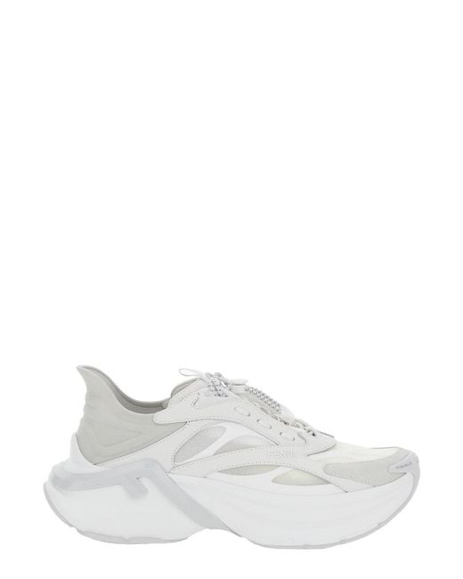 Fendi White 'F-Light' Low Top Sneakers With Ff Motif On The Side And Chunky Sole