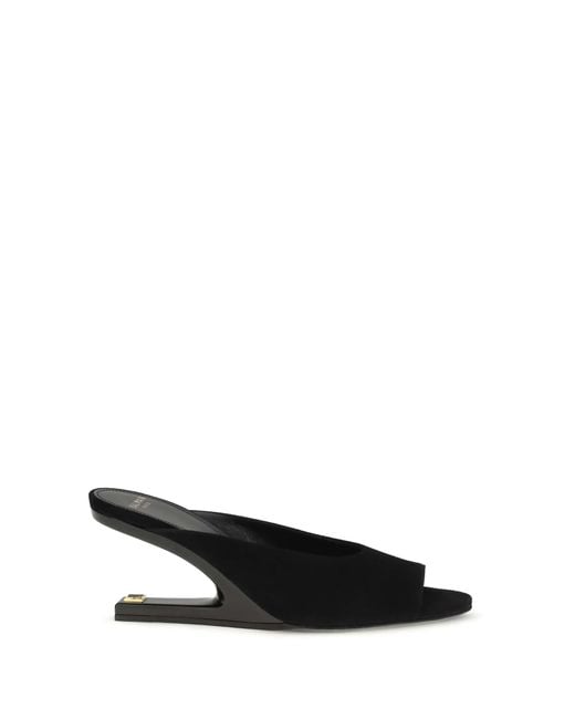 Balmain Black Suede Open-Toe Mules