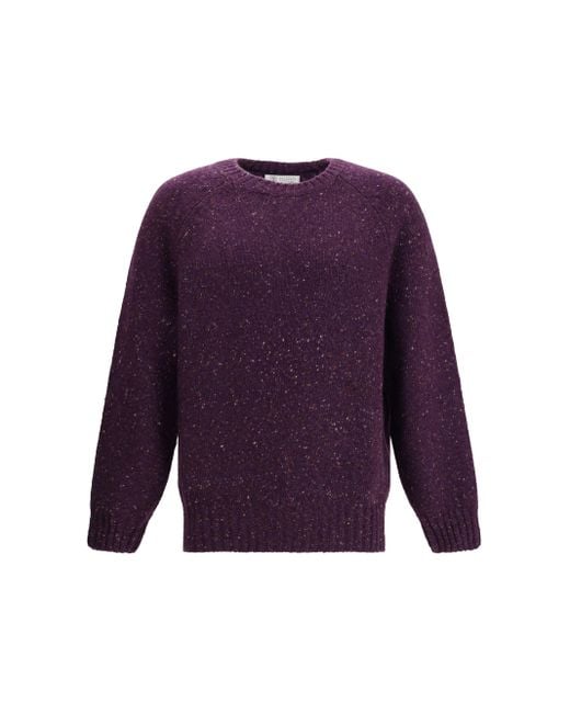 Brunello Cucinelli Purple Cashmere Crewneck Sweater for men