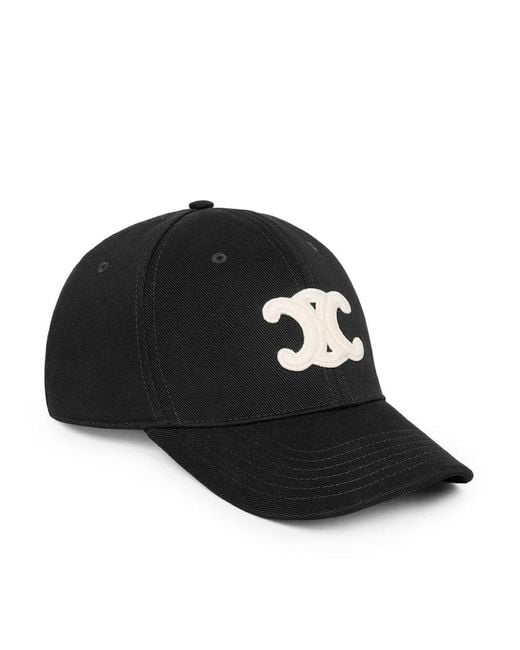 Céline Black Triomphe Cotton Baseball Cap for men