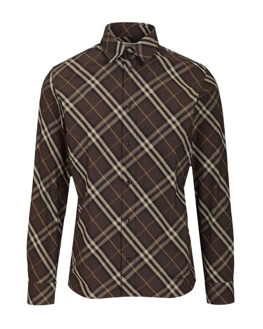 Burberry Gray Check Cotton Shirt for men