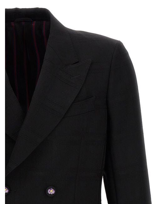 Etro Black Check Double-Breasted Blazer for men
